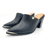 Vizzano 1323-200 Block Heel Pointy Toe Mule in Black Napa
