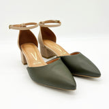 Vizzano 1220-317 Block Heel Ankle Strap Pump in Olive/Beige