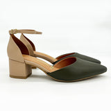Vizzano 1220-317 Block Heel Ankle Strap Pump in Olive/Beige