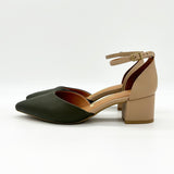 Vizzano 1220-317 Block Heel Ankle Strap Pump in Olive/Beige