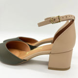 Vizzano 1220-317 Block Heel Ankle Strap Pump in Olive/Beige