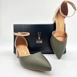 Vizzano 1220-317 Block Heel Ankle Strap Pump in Olive/Beige
