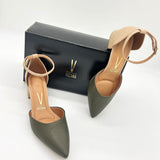 Vizzano 1220-317 Block Heel Ankle Strap Pump in Olive/Beige