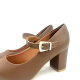 Vizzano 1290-532 Pointy Toe Block Heel Mary-Jane Pump in Cappuccino Napa