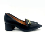 Vizzano 1220-378 Block Heel Pointy Toe Pump in Black Napa