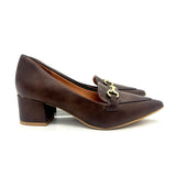 Vizzano 1220-378 Block Heel Pointy Toe Pump in Chocolate Napa