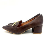 Vizzano 1220-378 Block Heel Pointy Toe Pump in Chocolate Napa