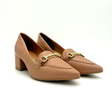 Vizzano 1220-378 Block Heel Pointy Toe Pump in Nude Napa