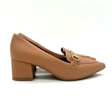 Vizzano 1220-378 Block Heel Pointy Toe Pump in Nude Napa