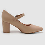Vizzano 1290-532 Pointy Toe Block Heel Mary-Jane Pump in Beige Napa