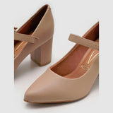 Vizzano 1290-532 Pointy Toe Block Heel Mary-Jane Pump in Beige Napa