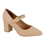 Vizzano 1290-532 Pointy Toe Block Heel Mary-Jane Pump in Beige Napa