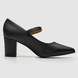 Vizzano 1290-532 Pointy Toe Block Heel Mary-Jane Pump in Black Napa