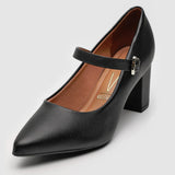 Vizzano 1290-532 Pointy Toe Block Heel Mary-Jane Pump in Black Napa