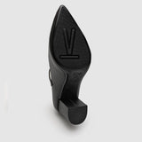 Vizzano 1290-532 Pointy Toe Block Heel Mary-Jane Pump in Black Napa