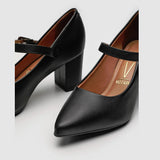 Vizzano 1290-532 Pointy Toe Block Heel Mary-Jane Pump in Black Napa