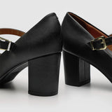 Vizzano 1290-532 Pointy Toe Block Heel Mary-Jane Pump in Black Napa