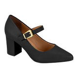 Vizzano 1290-532 Pointy Toe Block Heel Mary-Jane Pump in Black Napa