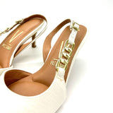 Vizzano 1456-104 Mid Heel Pointy Toe Slingback Pump in Off White