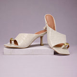 Vizzano 6536-102 Croc Effect Open Toe Mule Heel in Off White