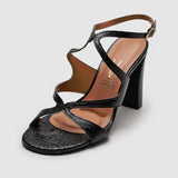 Vizzano 6550-102 Block Heel Croc-Embossed Sandal in Black