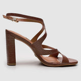 Vizzano 6550-102 Block Heel Croc-Embossed Sandal in Mocha