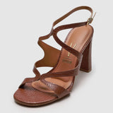 Vizzano 6550-102 Block Heel Croc-Embossed Sandal in Mocha