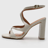 Vizzano 6550-102 Block Heel Croc-Embossed Sandal in Off White