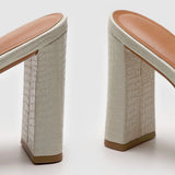 Vizzano 6550-102 Block Heel Croc-Embossed Sandal in Off White