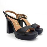 Vizzano 6551-100 Block Heel Platform Sandal in Black Napa