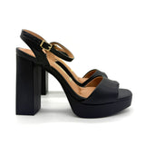 Vizzano 6551-100 Block Heel Platform Sandal in Black Napa
