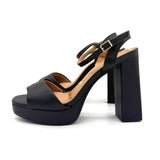 Vizzano 6551-100 Block Heel Platform Sandal in Black Napa
