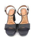 Vizzano 6551-100 Block Heel Platform Sandal in Black Napa