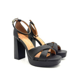 Vizzano 6551-103 Block Heel Platform Sandal in Black Napa