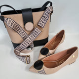 Vizzano 1206-262 Monogrammed Pointy Toe Flat in Beige Napa