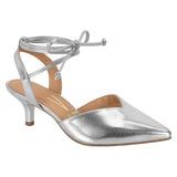 Vizzano 1122-1173 Strappy Kitten Heel Pointy Toe Pump in Silver Metallic Napa