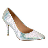 Vizzano 1184-1501 Pointy Toe Pump in Silver Holographic Croc