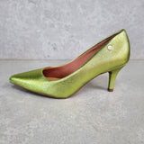 Vizzano 1185-1302 Pointy Toe Pump in Green Metallic Lizard