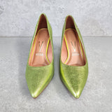 Vizzano 1185-1302 Pointy Toe Pump in Green Metallic Lizard