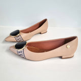 Vizzano 1206-262 Monogrammed Pointy Toe Flat in Beige Napa