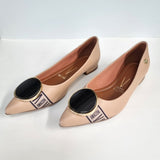 Vizzano 1206-262 Monogrammed Pointy Toe Flat in Beige Napa