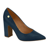 Vizzano 1285-400 Block Heel Pointy Toe Pump in Navy Suede