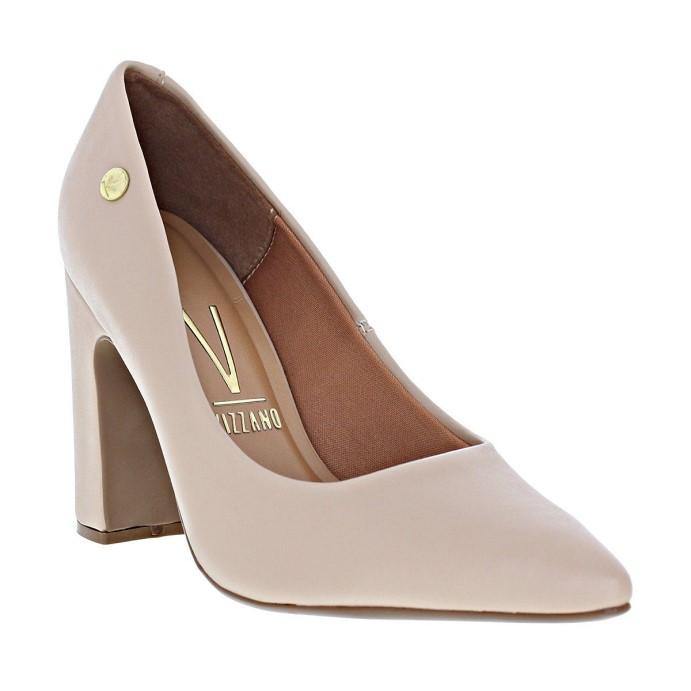 Vizzano 1285 400 Block Heel Pointy Toe Pump in Beige Napa