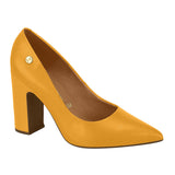 Vizzano 1285-400 Block Heel Pointy Toe Pump in Mustard Napa