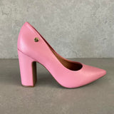 Vizzano 1285-400 Block Heel Pointy Toe Pump in Bubblegum Pink Napa