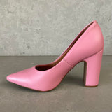 Vizzano 1285-400 Block Heel Pointy Toe Pump in Bubblegum Pink Napa