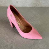 Vizzano 1285-400 Block Heel Pointy Toe Pump in Bubblegum Pink Napa
