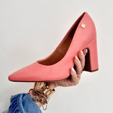 Vizzano 1285-400 Block Heel Pointy Toe Pump in Coral Napa