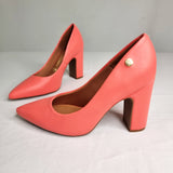 Vizzano 1285-400 Block Heel Pointy Toe Pump in Coral Napa