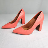 Vizzano 1285-400 Block Heel Pointy Toe Pump in Coral Napa